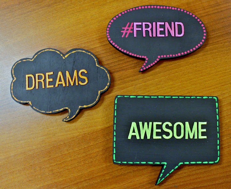 joy embroidered letters chalkboard thought bubbles