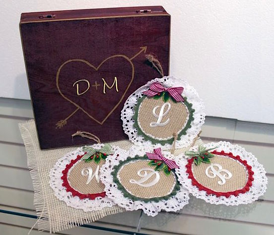 monogrammed burlap christimas ornaments