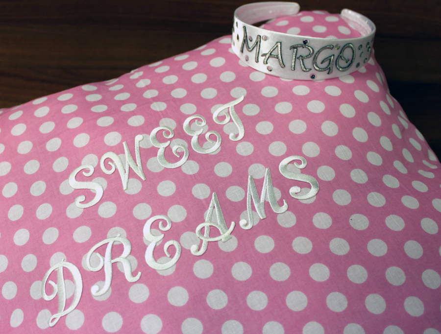 personalized headband and name pillow