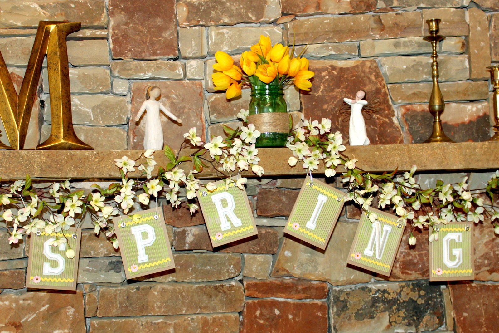 spring banner Joy embroidered letters