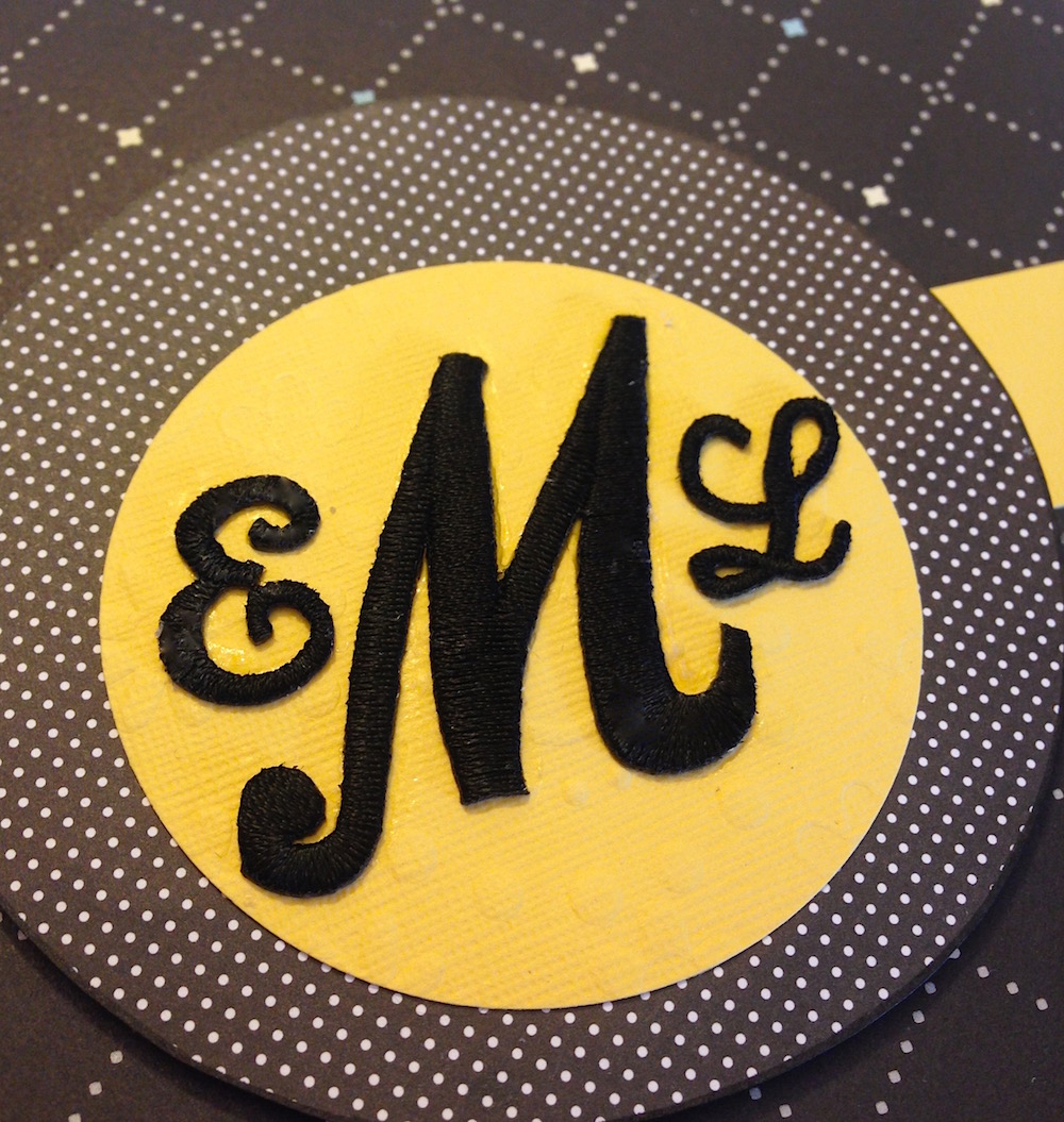 monogram notecard Joy embroidered letters