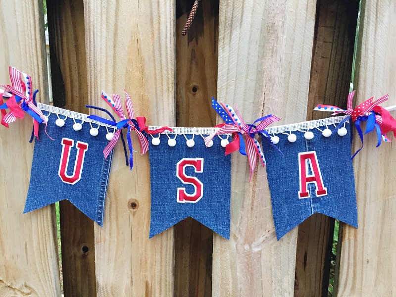 July 4th banner upcycled denim